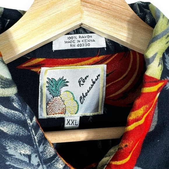 Ron Chereskin Vintage Rayon Hawaiian Camp Shirt, Blue Palm Leaves, Size XXL - Picture 4 of 9